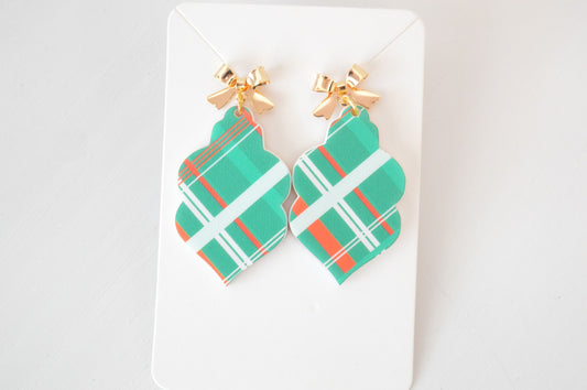 Christmas Plaid Ornament Earrings - Acrylic
