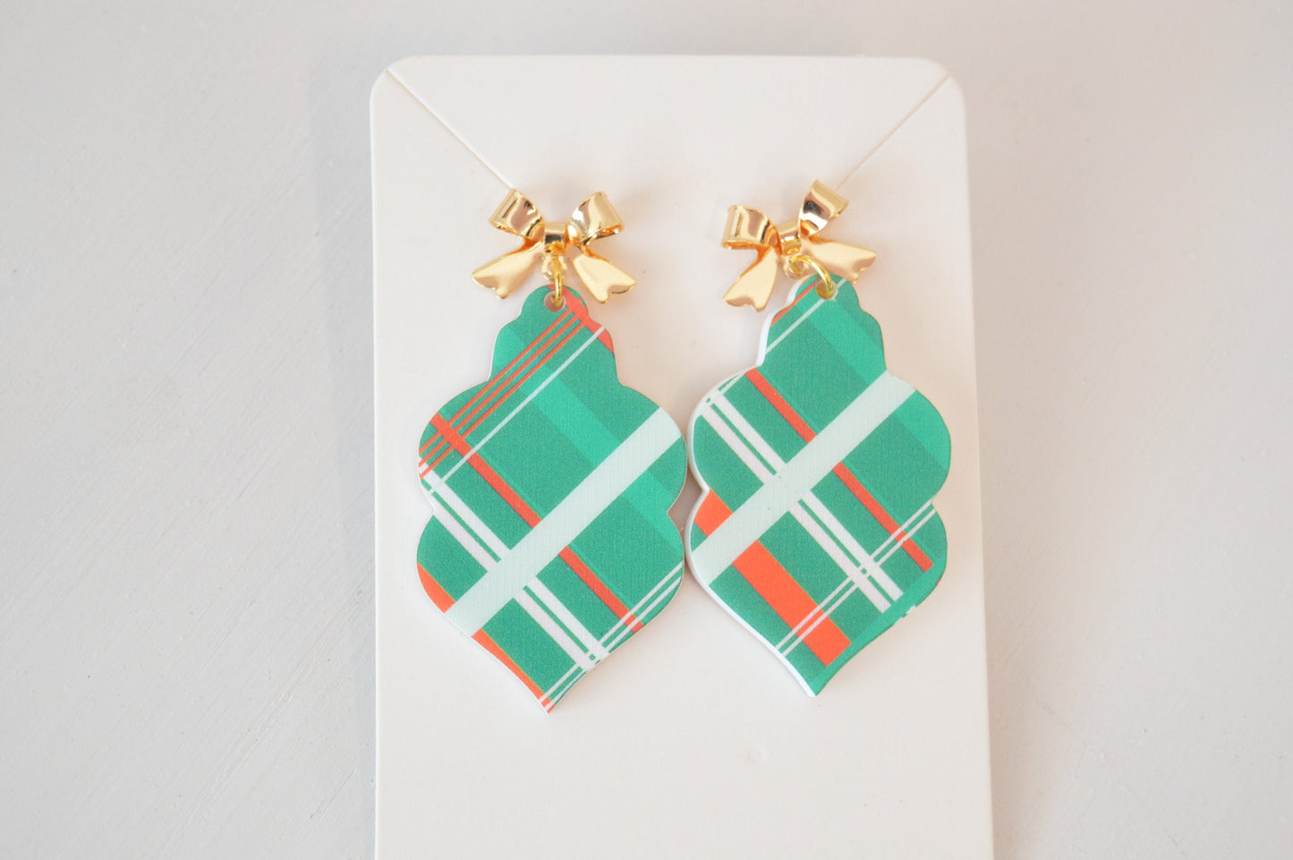 Christmas Plaid Ornament Earrings - Acrylic