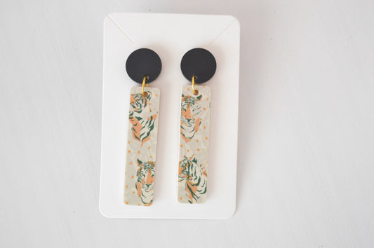 Tiger Print Bar Earrings - Acrylic