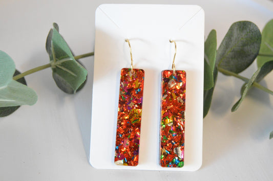 Christmas Red Confetti Bar Earrings - Acrylic