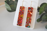 Christmas Red Confetti Bar Earrings - Acrylic