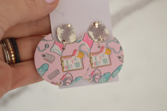 Medical Round Cutout Earrings - Acrylic