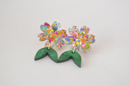 Multicolor Confetti Daisy Small Dangle Earrings - Acrylic