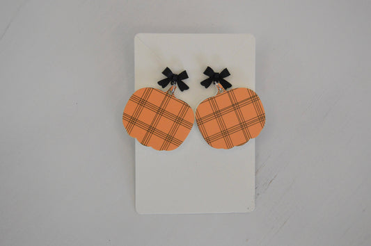 Plaid Pumpkin Dangle Earrings - Acrylic